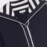 Striped Collar Cable-Knit Cotton Cardigan