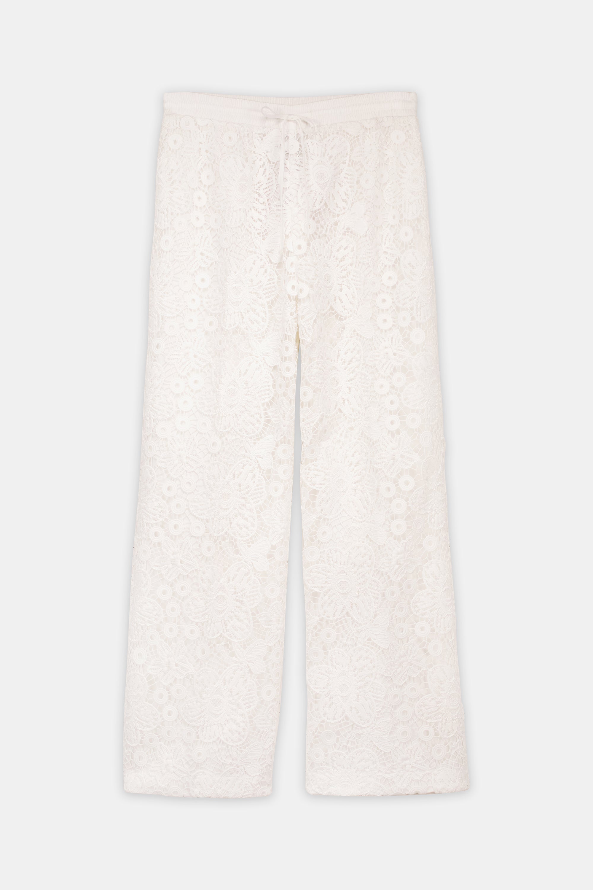Floral Guipure Lace Trousers Offwhite