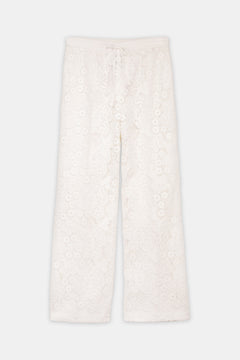 Floral Guipure Lace Trousers Offwhite