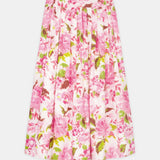High-Rise Pleated Printed Poplin Midi Skirt