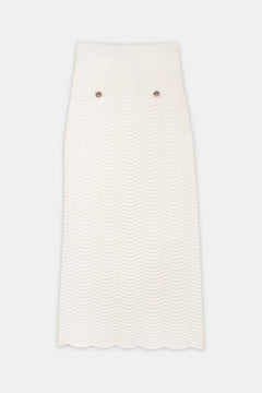 Wave-Textured Knit Long Skirt Offwhite