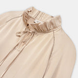 Ruffled Neck Embellished Blouse Beige
