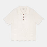 Wave-Textured Knit Polo Blouse Offwhite