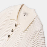 Wave-Textured Knit Polo Blouse Offwhite