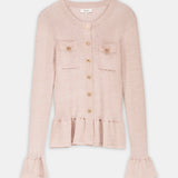 Button-Front Peplum Knit Cardigan Gold