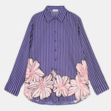 Floral-Printed Striped Silk Shirt