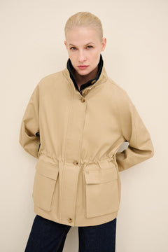 Contrast-Collar Cotton Trench Jacket