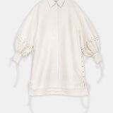 Lace-Up Sleeve Oversized Tunic Shirt Offwhite