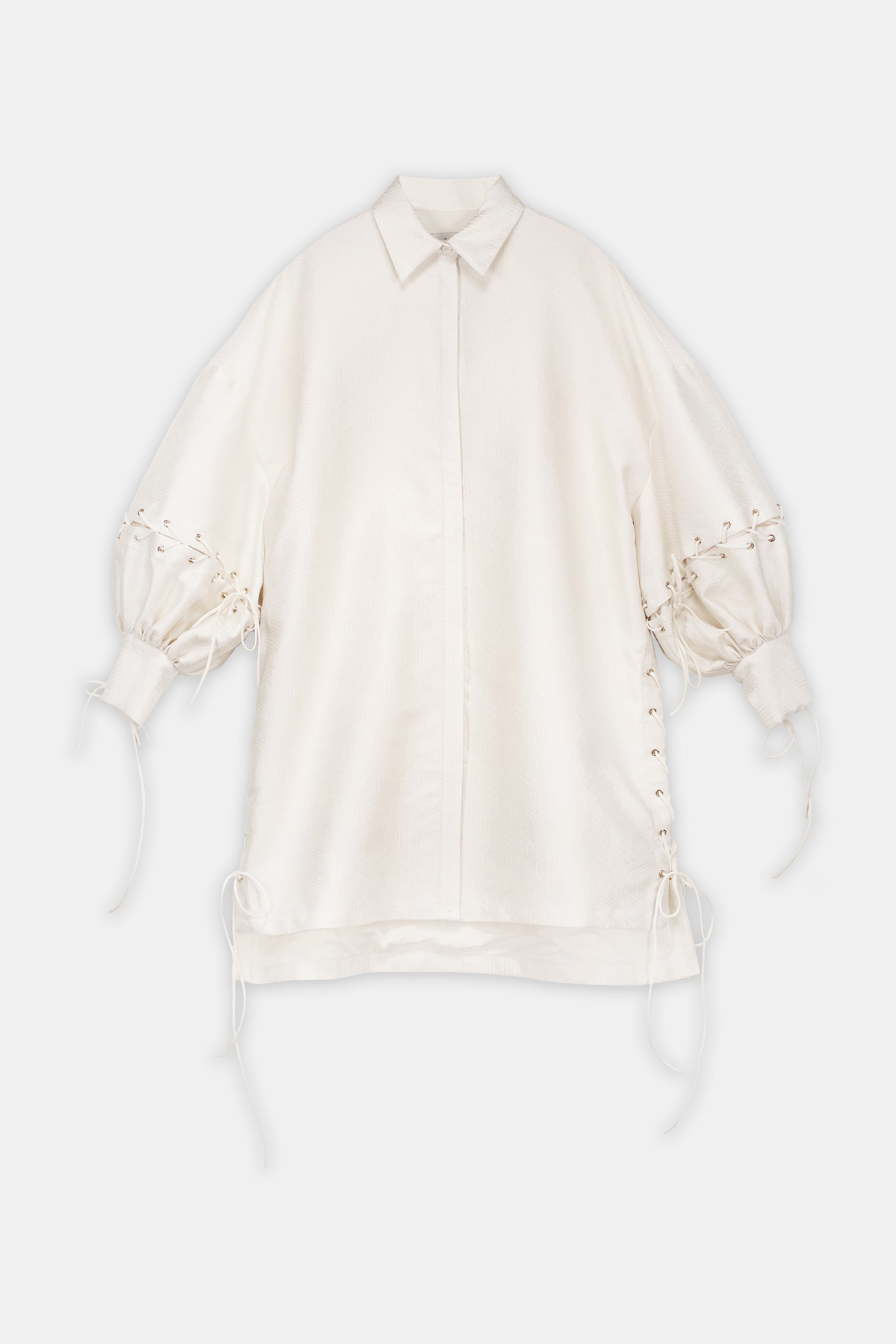 Lace-Up Sleeve Oversized Tunic Shirt Offwhite