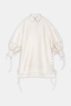 Lace-Up Sleeve Oversized Tunic Shirt Offwhite