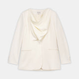 Draped Cowl-Neck Tailored Blazer Off White