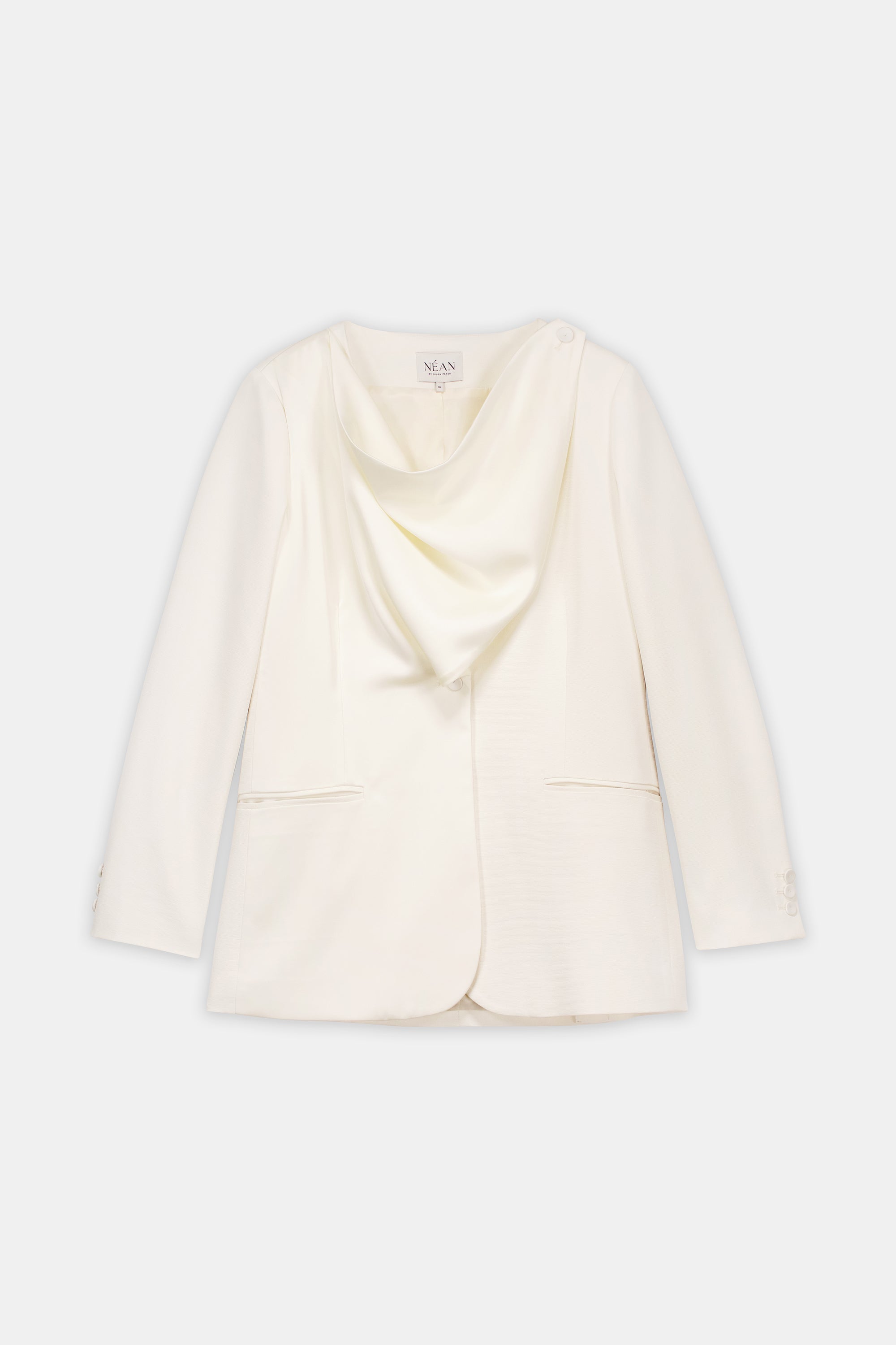 Draped Cowl-Neck Tailored Blazer Off White