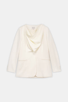 Draped Cowl-Neck Tailored Blazer Off White