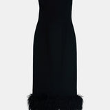Crystal-Trim Feather-Hem Midi Dress
