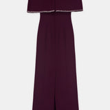 Crystal-Trimmed Cape-Sleeve Maxi Dress