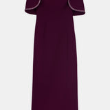 Crystal-Trimmed Cape-Sleeve Maxi Dress
