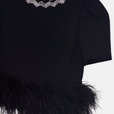 Crystal-Neck Feather-Hem Top