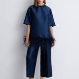 Nean Embellished Feather Hem Tunic Navy