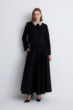 Nean Embellished-Collar Crop Jacket Black