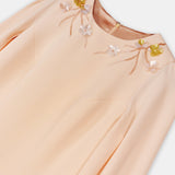 Embellished Cape-Sleeve Gown Nude
