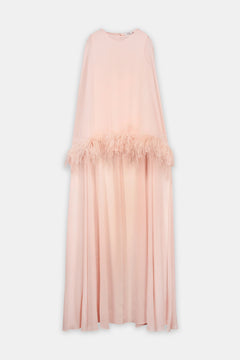 Feather-Trim Cape Blouse Blush