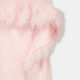 Feather Trim One Shoulder Dress Light Pink