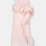 Feather Trim One Shoulder Dress Light Pink