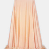 Feather-Hem Cape Maxi Dress Peach