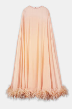 Feather-Hem Cape Maxi Dress Peach