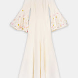Embellished Bell-Sleeve Crepe Gown White