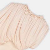 Draped Chiffon Bodice Crepe Column Gown Offwhite