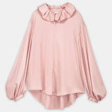 Ruffled Collar Volume-Sleeve Blouse Blush