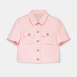 Crystal-Button Cropped Jacket Pink