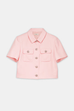 Crystal-Button Cropped Jacket Pink