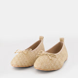 Faux Straw Flat Bow Ballerinas