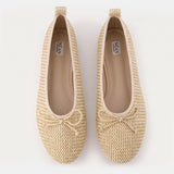Faux Straw Flat Bow Ballerinas