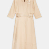 Belted Linen Midi Dress