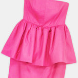 Strapless Peplum Linen Midi Dress