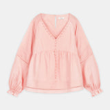 Button-Detail Linen Blouse