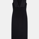 Nean Pleated Satin Panel Midi Dress Black