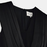Nean Pleated Satin Panel Midi Dress Black