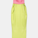 Nean Strapless Color-Block Gown Lime