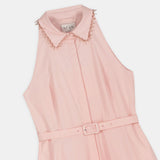 Embellished-Collar Belted Shirt Dress