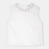 Nean Embellished Collar Sleeveless Top White