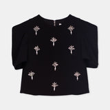 Nean Embellished Puff Sleeve Crop Top Black