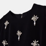 Nean Embellished Puff Sleeve Crop Top Black