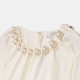 Nean Pearl-Embellished Drawstring Blouse Ecru
