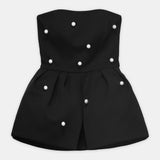 Nean Strapless Pearl-Embellished Peplum Top Black