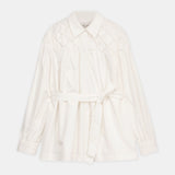 Smocked-Yoke Belted Shirt