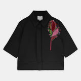 Nean Cropped Jacket With Beaded Floral Embellishment Black